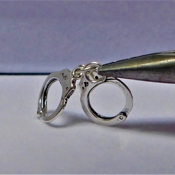 Tiny Sterling Silver 3D Hand cuffs Charm 37 x 15 mm