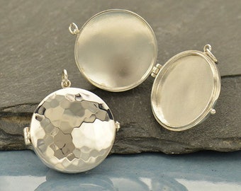 Sterling Silver Large Round Locket with Hammered Finish 28 x 23 mm