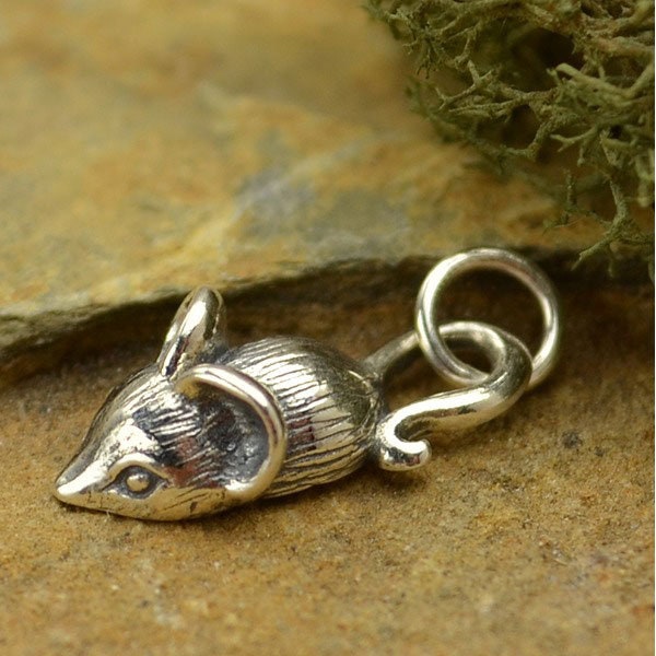 Sterling Silver Mouse Charm 18 x 8 mm