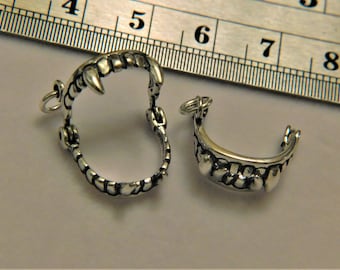 Sterling Silver Vampire Teeth Movable Charm  18 x 15 mm
