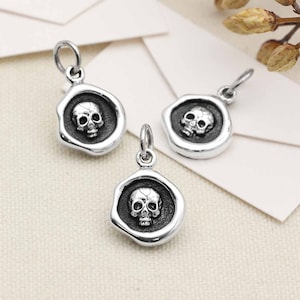 Sterling Silver Wax Seal Charm: Skull 16 x 10 mm