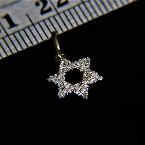 14k Solid Yellow Gold encrusted with Genuine, Natural White Diamonds Jewish Star of David Pendant 10 mm