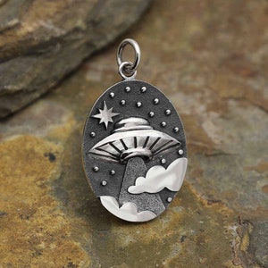 Sterling Silver UFO in the Clouds Pendant 26 x 15 mm