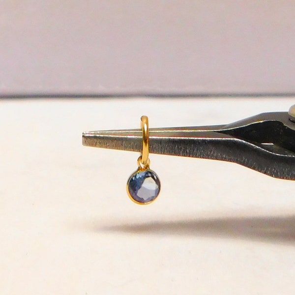 Super Tiny Round 14k Solid Gold Tanzanite Charm 4 mm