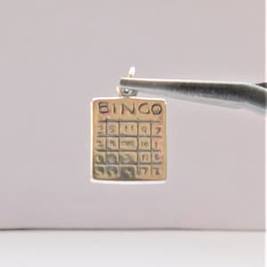 Argent sterling 3D, breloque carte de bingo 18,5 x 11 mm