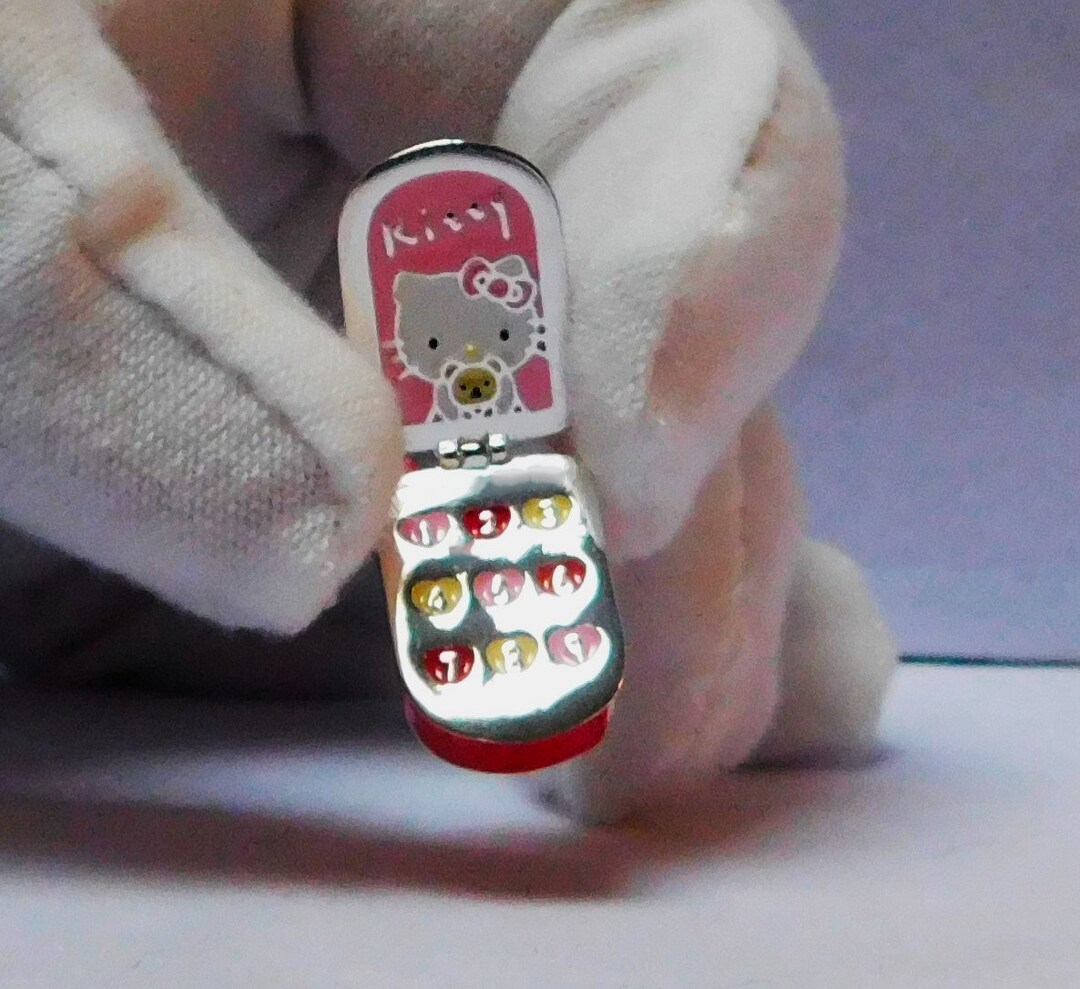 Sterling Silver and Enamel Kitty Flip Phone Charm Etsy