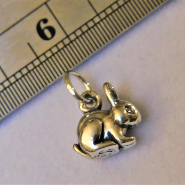 Super Tiny 3D Sterling Silver Bunny Charm  8.5 x 10.5 mm
