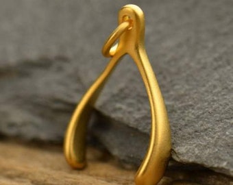 Lucky! 24 K gold plated Wishbone Charm with jumpring.