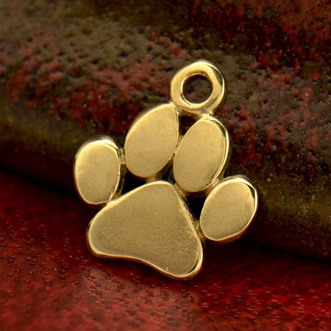 14 K Solid Gold Paw Print Charm Etsy
