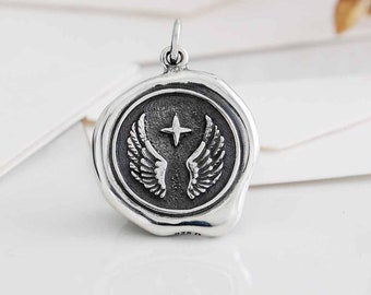 Sterling Silver Wax Seal Angel Wing and star charm