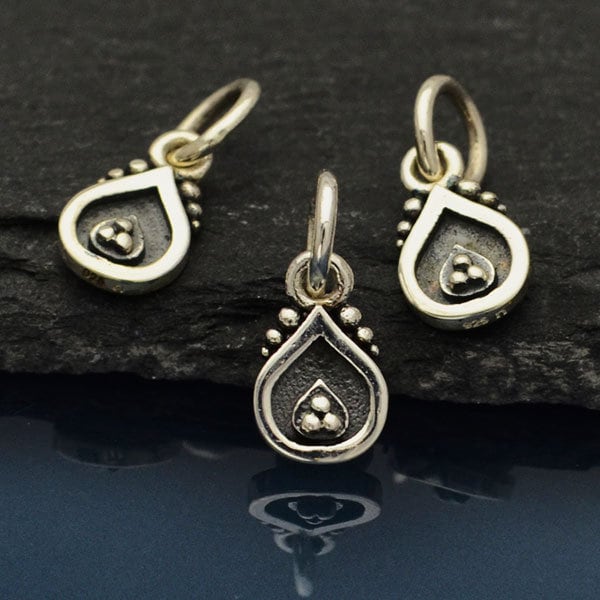 Sterling Silver Tiny Decorative Tear Drop Charms 12 x 5 mm