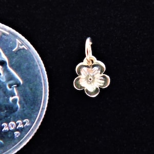14 k Solid Gold Cherry Blossom Charm 7 x 6 mm with jump ring