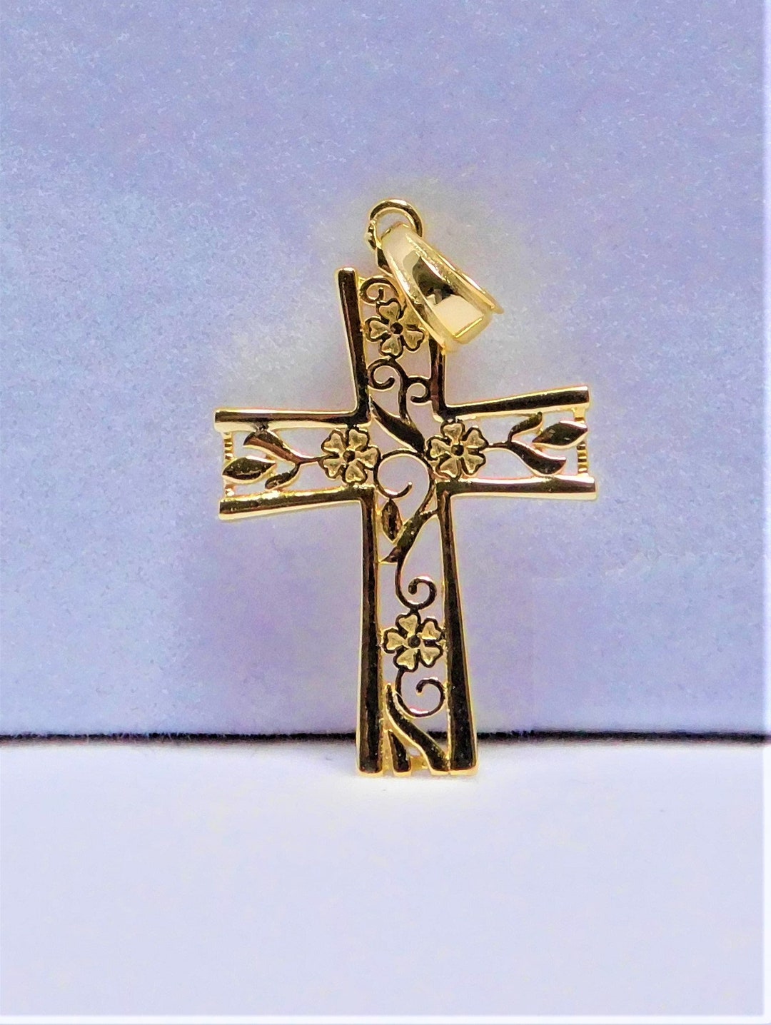 14k Gold Plate Over Sterling Silver Floral Filigree Cross Pendant 33 X
