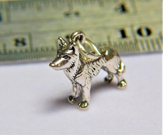 Sterling Silver Standing 3D Husky Dog Charm 14 x 14 mm
