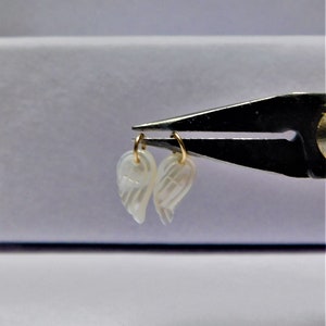 14k Solid Gold and Mother of Pearl Angel Wings Charms 16 x 7 mm