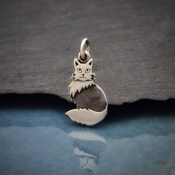 Charme de chat moelleux en argent sterling 21 x 10 mm