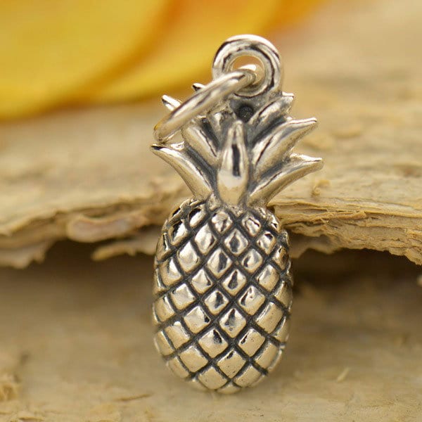 Sterling Silver Textured Pineapple Charm 17 x 5 mm