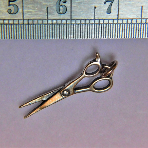 Sterling Silver 3D Scissors Charm 22 x 8.5 mm.