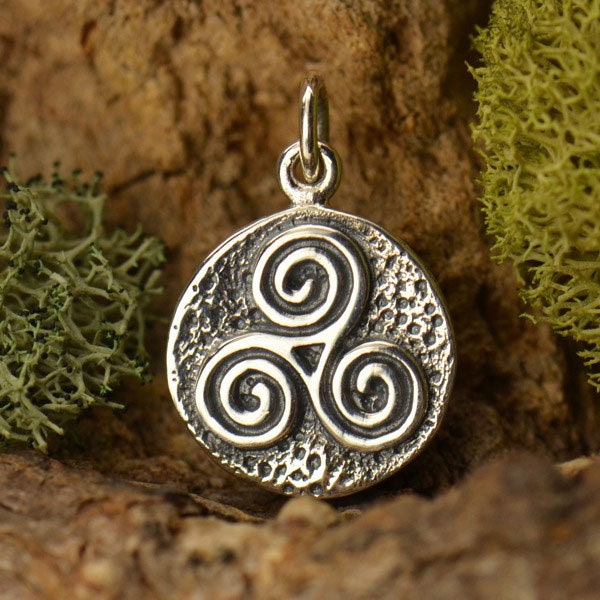 Sterling Silver Round Amulet Pendant Triple Spiral 18 x 12 mm