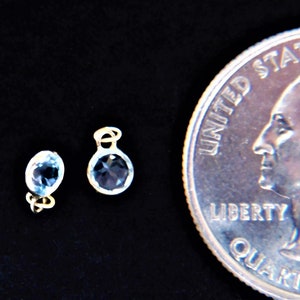 Tiny 14k Solid Gold Charm with Genuine, Natural Sky Blue Topaz. 4mm