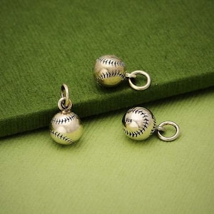 Sterling Silver 3D Baseball Charm - Sports Charm 13 x 7 mm