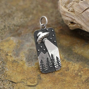 Sterling Silver UFO in the Trees Charm  26 x 15 mm