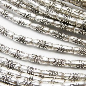 Karen Hill Tribe flower Patterned Silver Rice  6 x 2.5 x 2.5 10 pieces