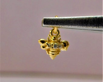 Super Tiny 14k Gold over Sterling Silver 3D Bee Charm with Sparkling Crystals 6 x 6 mm