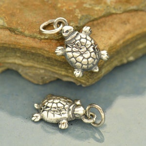 Sterling Silver Small Turtle Charm - Beach Charm 17 x 9 mm