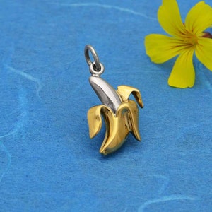 Sterling Silver Banana with Bronze Peel 20 x 11 mm