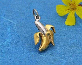 Sterling Silver Banana with Bronze Peel 20 x 11 mm