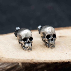 Sterling Silver Skull Stud Earrings Mens Womens Gothic Punk Jewellery Gift