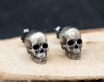 Pendientes de calavera de plata de ley para hombre y mujer, joyería gótica punk, regalo