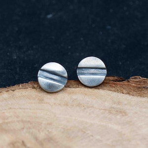 Oxidized Sterling Silver Screw Stud Earrings: Gothic Punk Jewelry