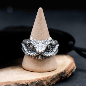 Bague vipère à cornes du Sahara en argent sterling, bague serpent réglable tendance