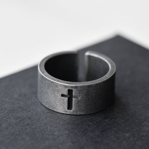 Stainless Steel cross ring band ring Mens Ring  Punk Jewellery Gift By Dark Dream Jewellery