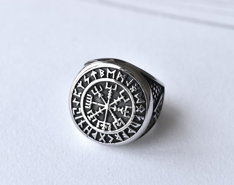 Stainless Steel Viking Compass Ring Statement Ring Mens Ring Etsy
