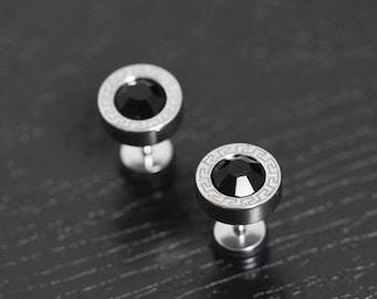 Stainless steel earrings screw back earrings cz stud circle earrings geometry earrings Mens earrings Punk gift by Dark Dream