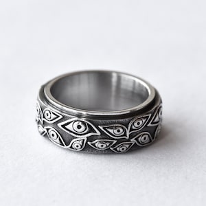 Stainless steel eyes ring mens spinning ring band ring mens band ring silver Punk Jewellery Gift By Dark Dream Jewellery