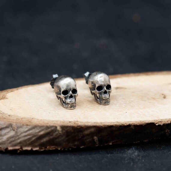 ZLING Orecchini A Bottone con Teschio Gotico in Argento Sterling 925 per Uomo Donna Orecchini A Bottone Vintage Punk con Orecchini A Bottone