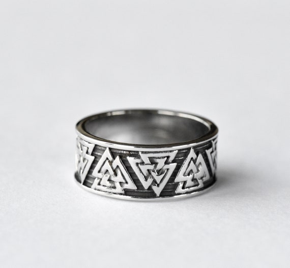 Stainless Steel Viking Ring, Geometric Triangle Pattern Band