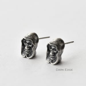 Sterling Silver Grim Reaper Earrings Skull Earrings Stud Pierced Mens Womens Gothic Jewellery