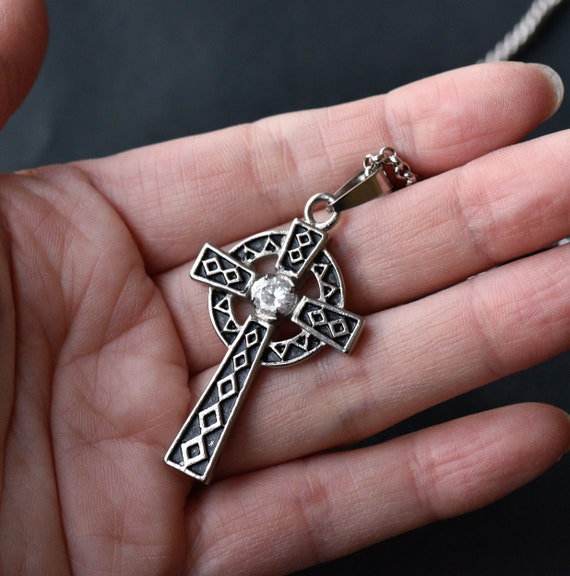 Stainless Steel Necklace Mens Celtic Sun Cross Pendant Necklace Irish Cross Mens Gift Etsy