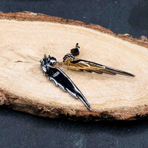 Sterling Silver Angel Wing Stud Earrings, Feather Jewelry image 6