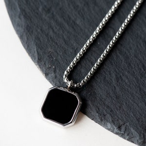 Mens Square Necklace Stainless Steel Mens Pendant Necklace Gift