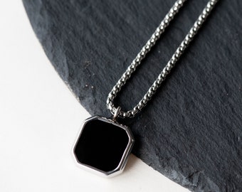 Mens Square Necklace Stainless Steel Mens Pendant Necklace Gift