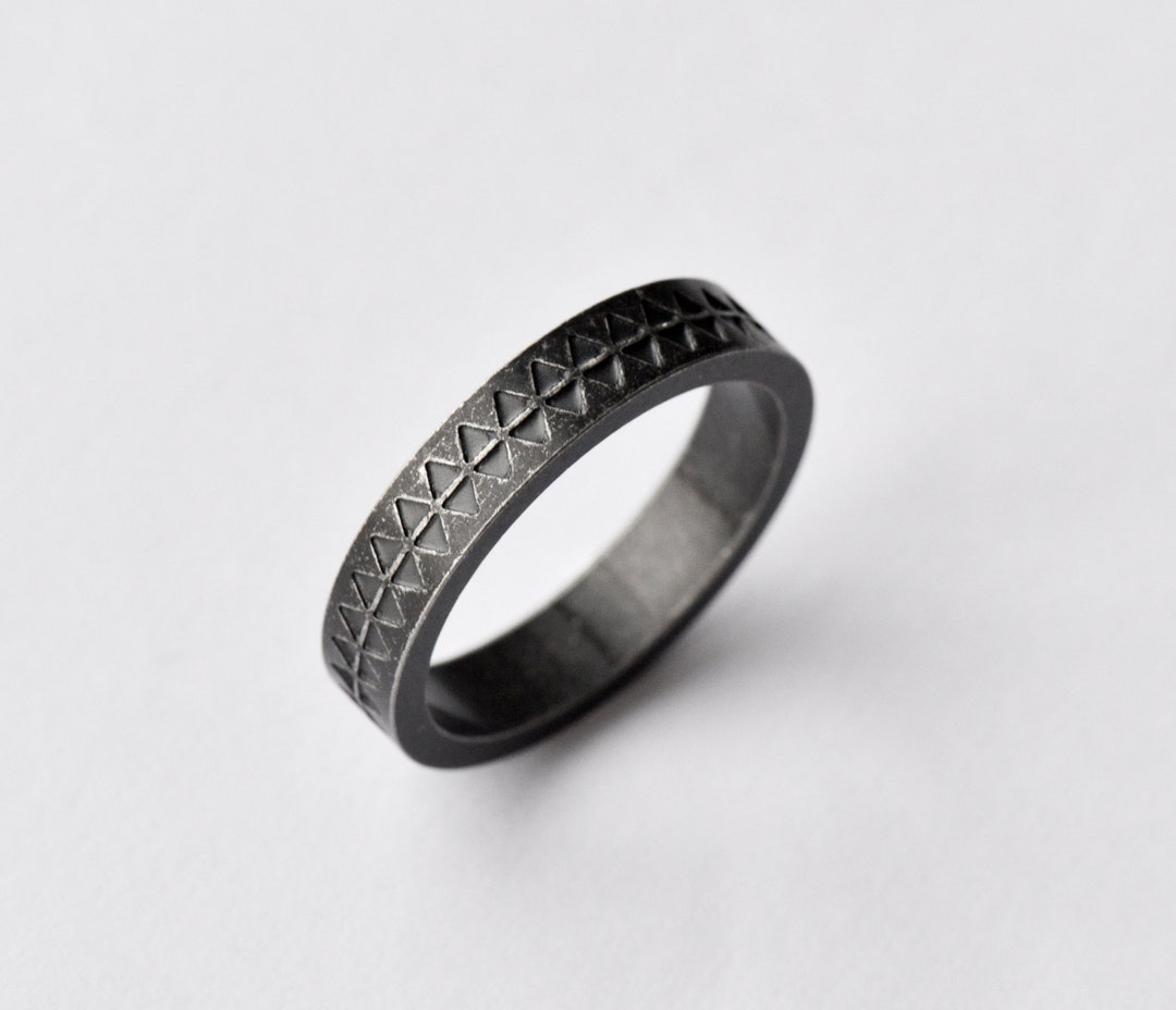 Triangle Men Rings Stainless Steel Ring Mens Triangle Patterns Ring Geometry Ring Black ...