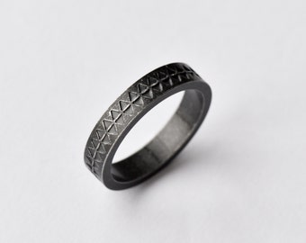 Stainless Steel ring mens triangle patterns ring geometry ring  black tone mens band ring silver Punk Jewellery Gift By Dark Dream Jewellery
