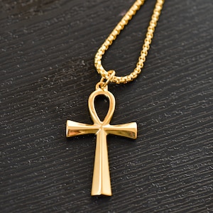 Stainless steel necklace gold Ankh necklace Egyptian Cross Symbol necklace symbol of life Mens necklace Punk gift by Dark Dream Jewellery