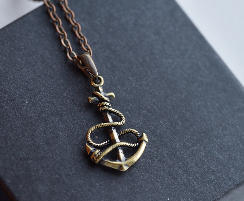 Mens anchor necklace copper brass necklace pendant Mens necklace Punk gift by Dark Dream Jewellery